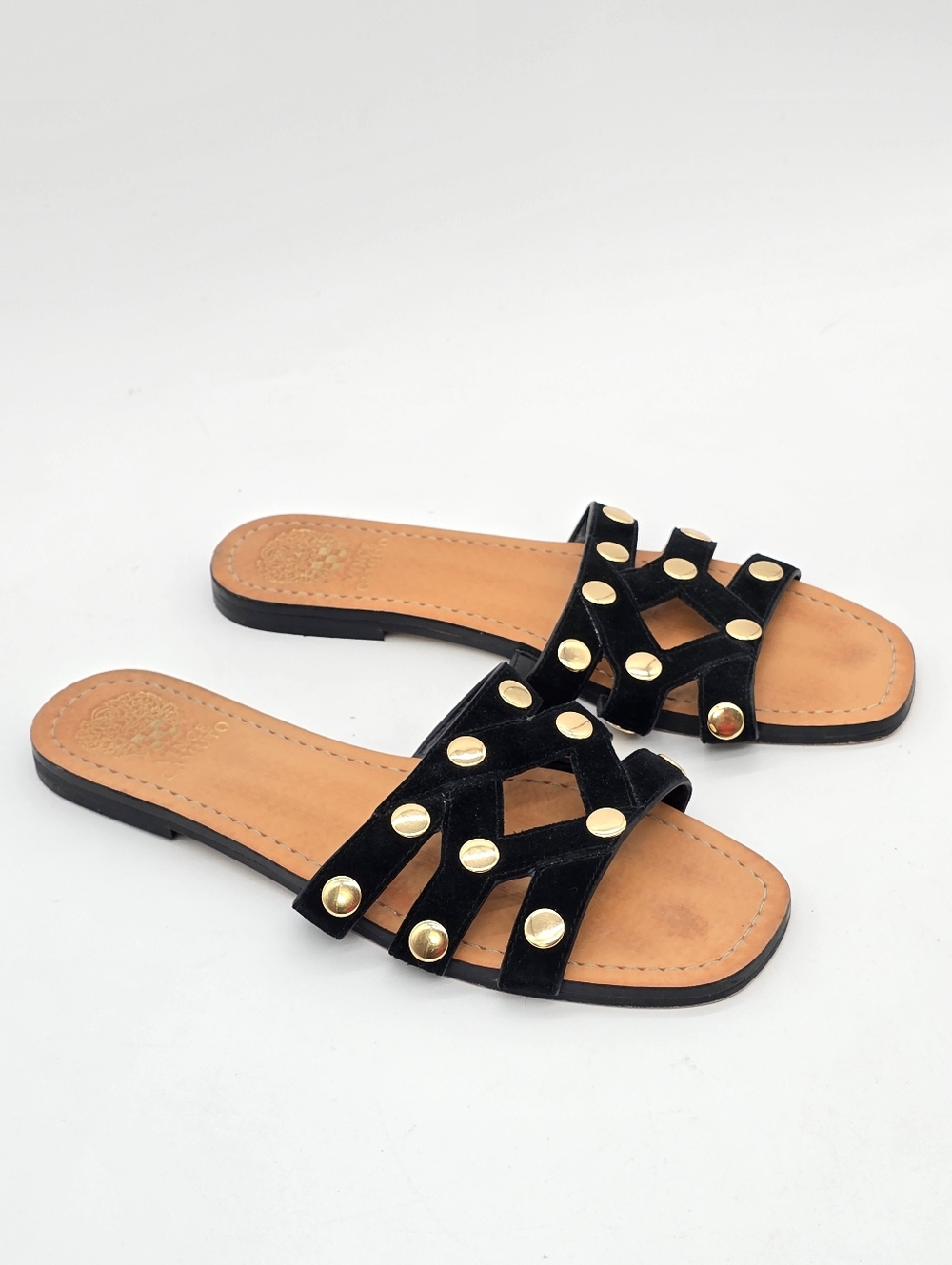 Vince Camuto Vazista Stud Slide Flip Flop Sandals 8-8.5 Black Suede Leather